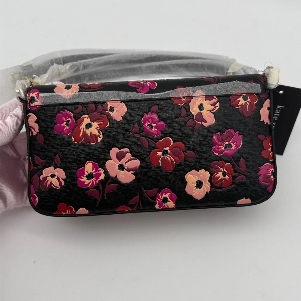 Kate Spade Devin Fall Poppies Flap Chain Wallet Black Multi